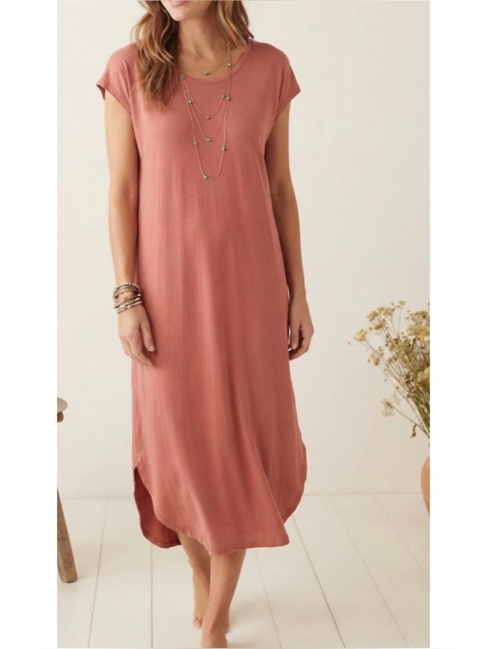 Double Zero Washed Terracotta Modal Blend T-Shirt Midi Dress